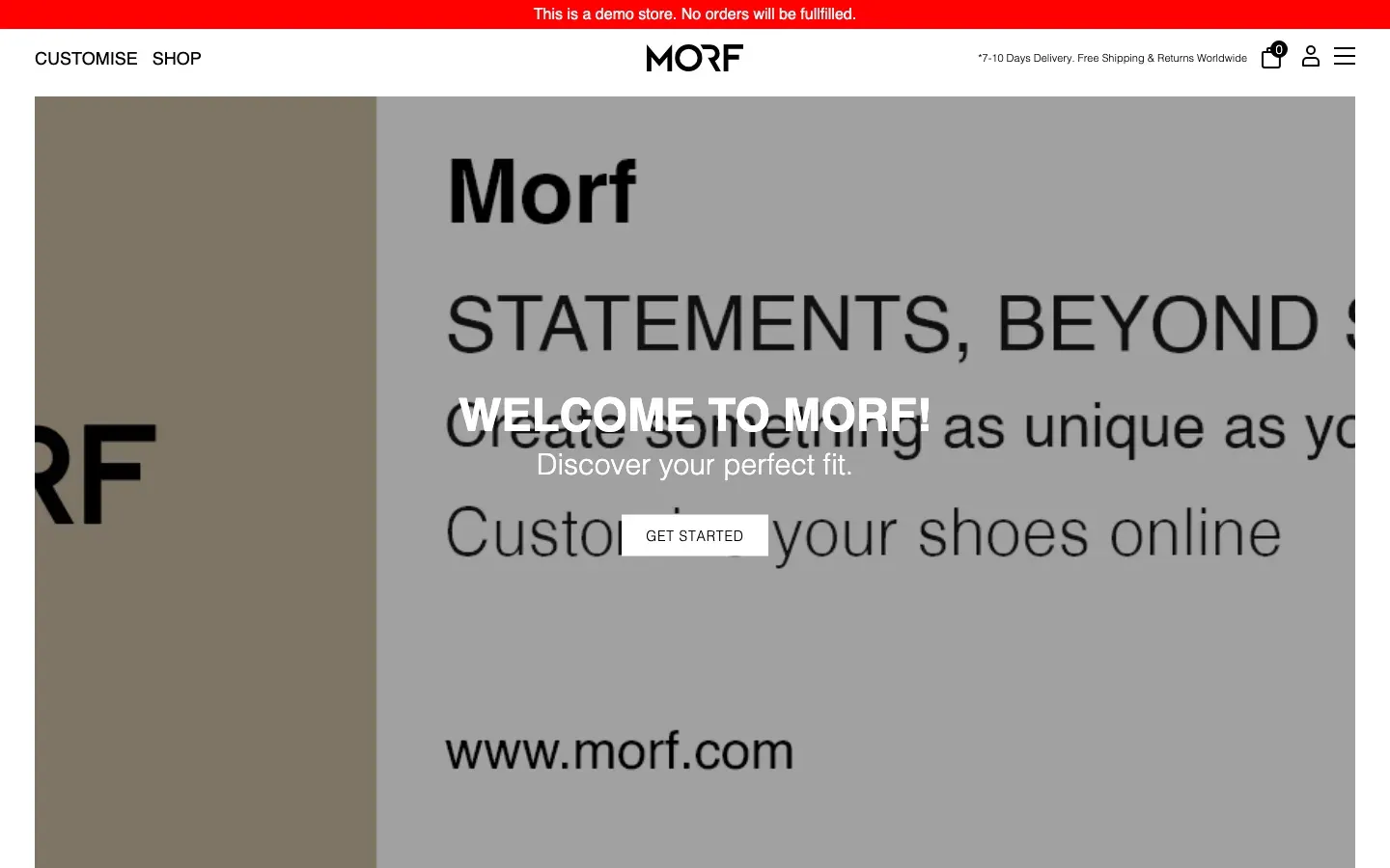 Morf Customiser website, first screen