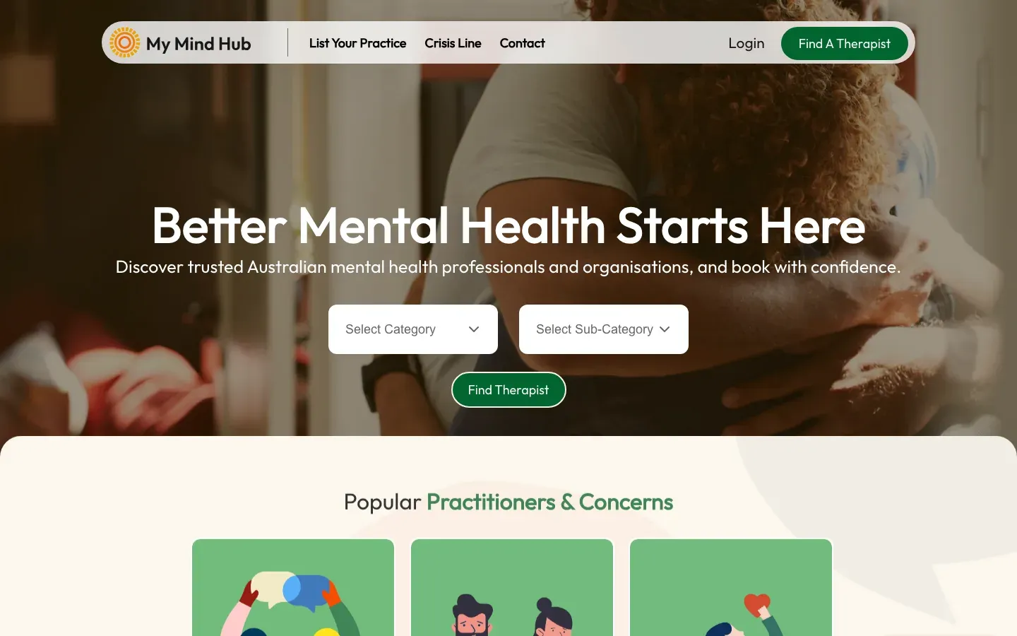 MyMindHub website, first screen