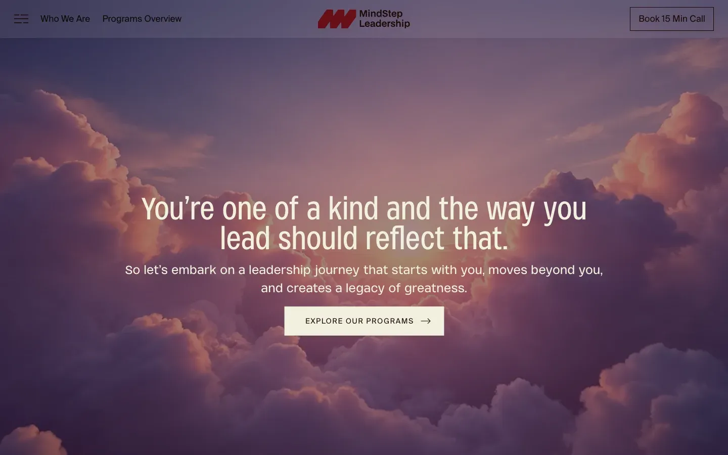 Mind Step Leadership website, first screen