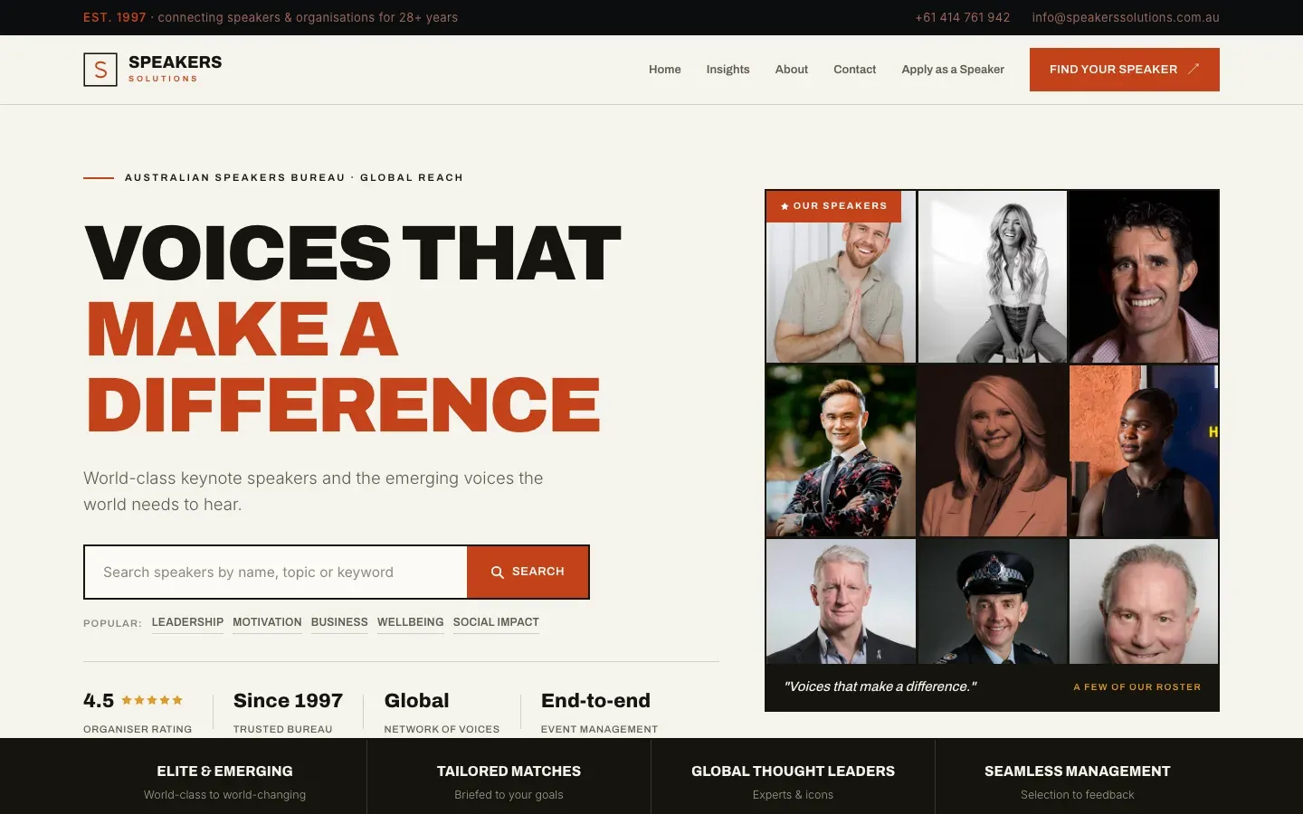 Speakers Solutions website, first screen